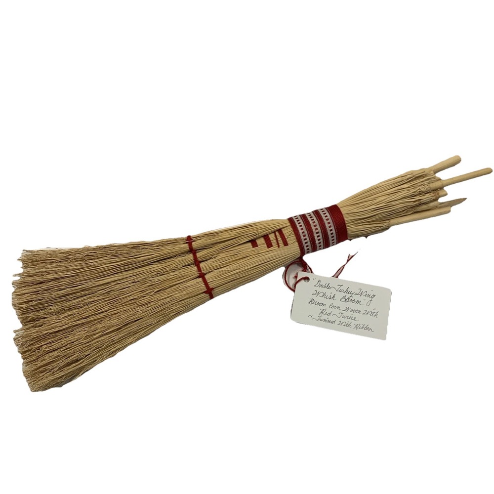 Double Turkey Wing Whisk Broom Corn Woven Primitive Quaker Twine Handmade